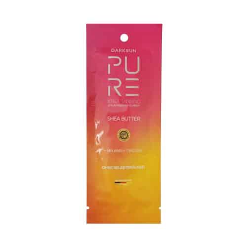 Pure Xtra Tanning M-Tyrosine Shea Butter15ml soliariumo kremas - rožinė-oranžinė pereinančių spalvų pakuotė, su M-tirozinu, melaninu ir taukmedžio sviestu natūraliam intensyviam įdegiui ir odos drėkinimui