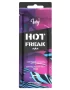 Inky Hot Freak 150x bronzer 15ml soliariumo kremas - juoda pakuotė su violetiniais ir rožiniais akcentais, su aštria kakavos formule (kakava, cinamonas, baltieji pipirai, imbieras) ir dilgčiojimo efektu greitesniam įdegiui kūnui