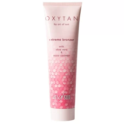 Art of Sun Oxytan Extreme Bronzer 150ml soliariumo kremas - rožinė pakuotė su koriniu dizainu, praturtintas deguonies kompleksu, sojos, kviečių gemalų ir vynuogių ekstraktais, alavijais ir kaktuso ekstraktu odos jaunystei ir intensyviam įdegiui