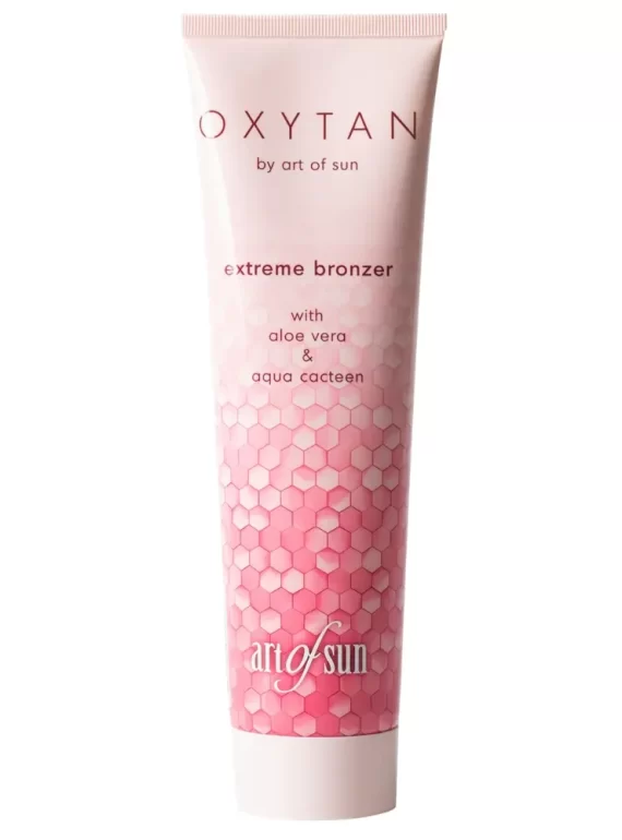 Art of Sun Oxytan Extreme Bronzer 150ml soliariumo kremas - rožinė pakuotė su koriniu dizainu, praturtintas deguonies kompleksu, sojos, kviečių gemalų ir vynuogių ekstraktais, alavijais ir kaktuso ekstraktu odos jaunystei ir intensyviam įdegiui