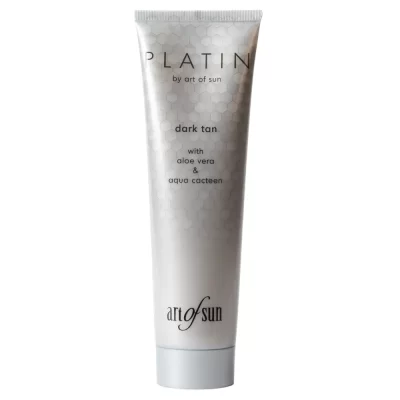 Art of Sun Platin Dark Tan 150ml premium soliariumo losjonas - sidabrinė pakuotė su koriniu dizainu, praturtintas alavijų ir kaktuso ekstraktais intensyviam įdegiui ir odos drėkinimui