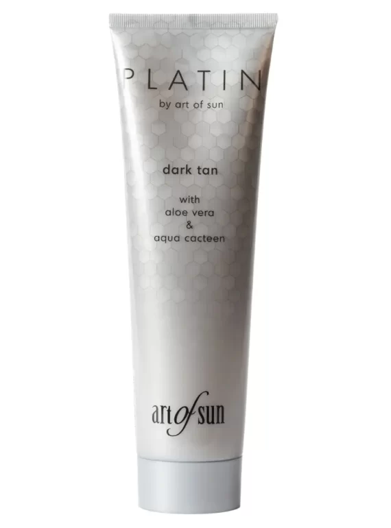 Art of Sun Platin Dark Tan 150ml premium soliariumo losjonas - sidabrinė pakuotė su koriniu dizainu, praturtintas alavijų ir kaktuso ekstraktais intensyviam įdegiui ir odos drėkinimui