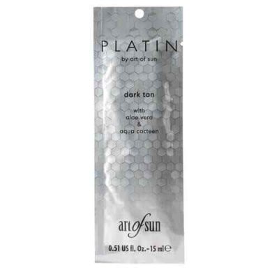 Art of Sun Platin Dark Tan 15ml premium soliariumo losjonas - sidabrinė pakuotė su koriniu dizainu, praturtintas alavijų ir kaktuso ekstraktais intensyviam įdegiui ir odos drėkinimui