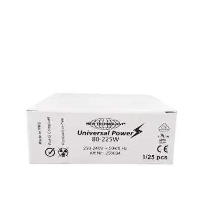 "Soliariumo lempų starteriai Universal Power, 80-225W galios, 230-240V įtampos, 50/60 Hz dažnio,25 vnt. dėžutė,