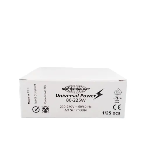 "Soliariumo lempų starteriai Universal Power, 80-225W galios, 230-240V įtampos, 50/60 Hz dažnio,25 vnt. dėžutė,