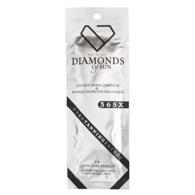 Soliariumo kremas"Diamonds of Sun"Dark tanning energy.Sudėtyje yra žaliosios arbatos ir alavijo lapų sulčių. Baltos tūbelės dizainas su deimanto logotipu viršuje ir blizgančiu deimantų papuošimu apačioje.15ml