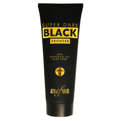 Art of Sun Super Dark Black Bronzer intensyvaus įdegio soliariumo kremas 125ml - juoda pakuotė su aukso detalėmis, praturtintas DHA, avokadų aliejumi ir alavijų ekstraktu