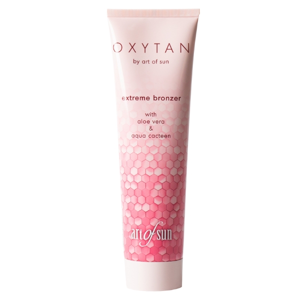 Art of Sun Oxytan Extreme Bronzer 150ml soliariumo kremas - rožinė pakuotė su koriniu dizainu, praturtintas deguonies kompleksu, sojos, kviečių gemalų ir vynuogių ekstraktais, alavijais ir kaktuso ekstraktu odos jaunystei ir intensyviam įdegiui