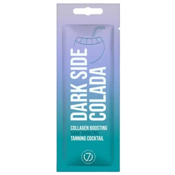 Dark Side Colada soliariumo kremas 15 ml – kolageną skatinantis, tamsinantis įdegio losjonas su bronzantais, mėlynos-violetinės spalvos pakuotė