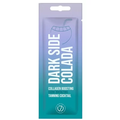 Dark Side Colada soliariumo kremas 15 ml – kolageną skatinantis, tamsinantis įdegio losjonas su bronzantais, mėlynos-violetinės spalvos pakuotė