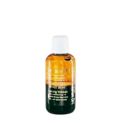 Golden Brown Melanin Oil 20ml dvifazis soliariumo aliejus - gintarinės ir rudos spalvos ampulė su melaninu, vitaminais A, C, E, B5, kolagenu, pantenoliu ir alavijais intensyviam ir ilgalaikiam veido bei kūno įdegiui