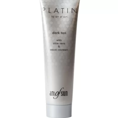 Art of Sun Platin Dark Tan 150ml premium soliariumo losjonas - sidabrinė pakuotė su koriniu dizainu, praturtintas alavijų ir kaktuso ekstraktais intensyviam įdegiui ir odos drėkinimui