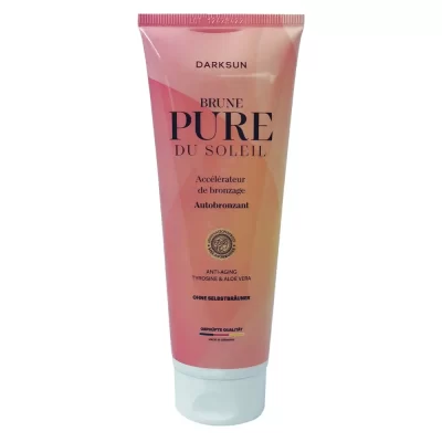 Darksun Pure Du Soleil Brune 125ml soliariumo kremas - kreminė-rožinė pereinančių spalvų pakuotė, su tirozinu ir alijošiumi, skirtas prabangiam įdegiui ir odos priežiūrai nuo senėjimo