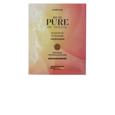 Darksun Pure Du Soleil Brune 15ml soliariumo kremas - kreminė-rožinė pereinančių spalvų pakuotė, su tirozinu ir alijošiumi, skirtas prabangiam įdegiui ir odos priežiūrai nuo senėjimo