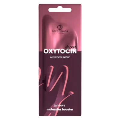 Seven Suns Oxytocin Dream įdegio akseleratoriaus sviesto (accelerator butter) 15 ml pakuotė rausvai bordo spalvos dizainu.